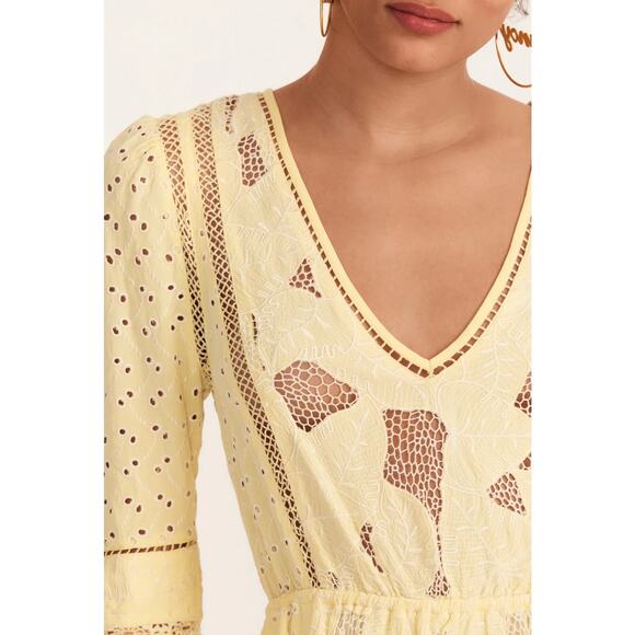 LoveShackFancy Jobelle Mini Dress Lemon Sun size Small NWT - Picture 3 of 8